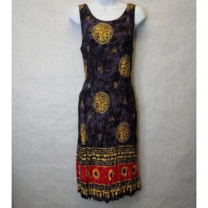 Tiasa Sundress Women's L Batik Sleeveless Mini Dress Back Tie Hippie Boho Resort